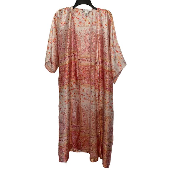 Oscar de la Renta Neiman Marcus Robe Silky Size Large Flowers Paisley Colorful - Picture 4 of 6